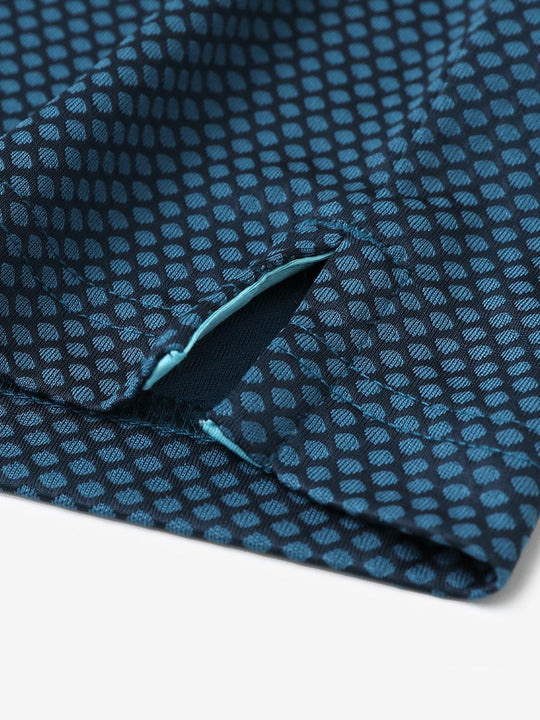 NAVY BLUE Your Favorite Jacquard Polo close-up of shirt hem slit detail