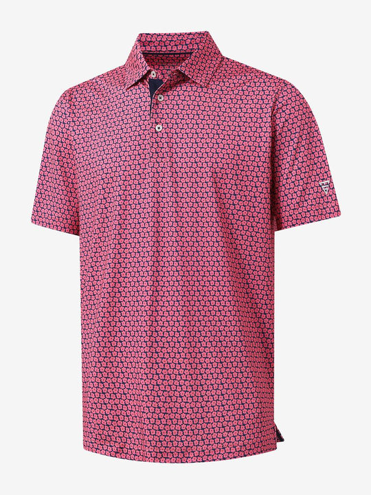 3D view of MAELREG Performance Jersey Print Polo in Rose Flower – breathable golf fabric