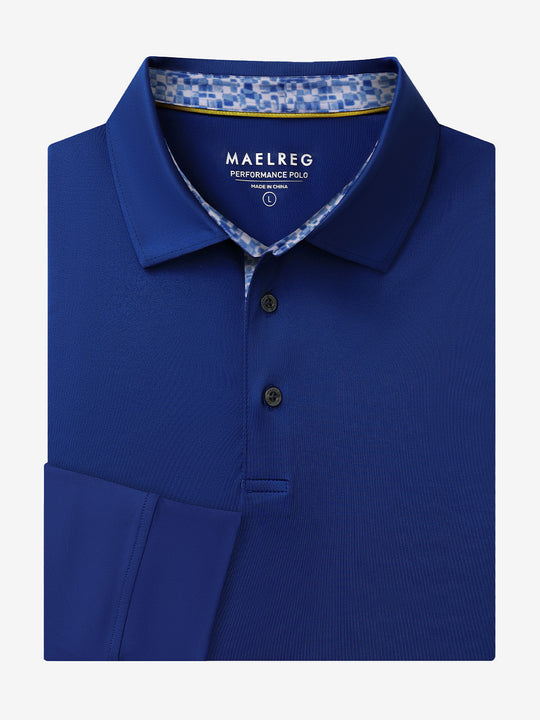 Folded view of KLEIN BLUE Long Sleeve Solid Jersey Polo showing fabric texture and neat folds
