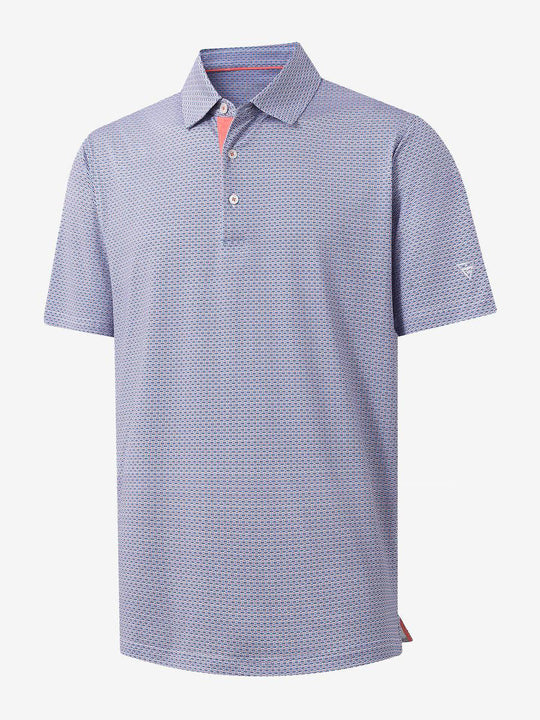 3D view of MAELREG Performance Jersey Print Polo in Blue White Oval – breathable golf fabric