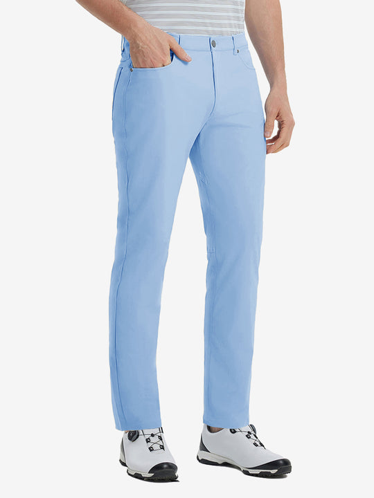 Front view of model wearing Stretch Plain Everyday Pants, athletic fit and minimal look – LIGHT BLUE