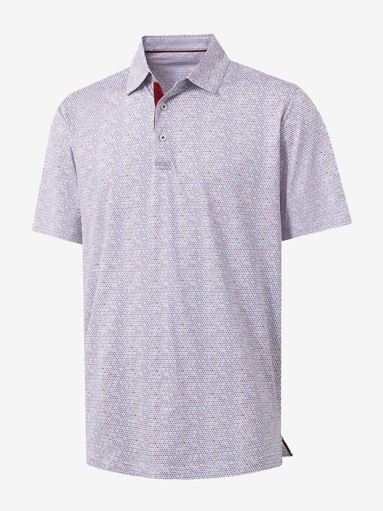 3D view of MAELREG Performance Jersey Print Polo in Colourful Hexagon – breathable golf fabric