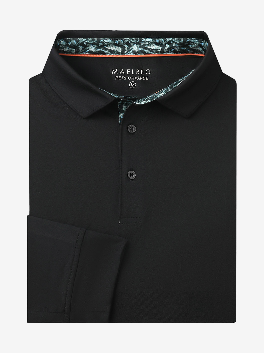 Folded view of BLACK Long Sleeve Solid Jersey Polo showing fabric texture and neat folds