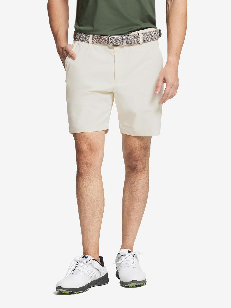 MAELREG Water Resistant Golf Shorts – front half-body model in Beige, 7 Inch