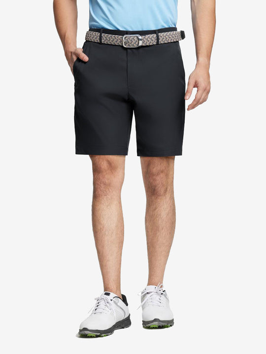 Black water resistant golf shorts by MAELREG – model front-facing look