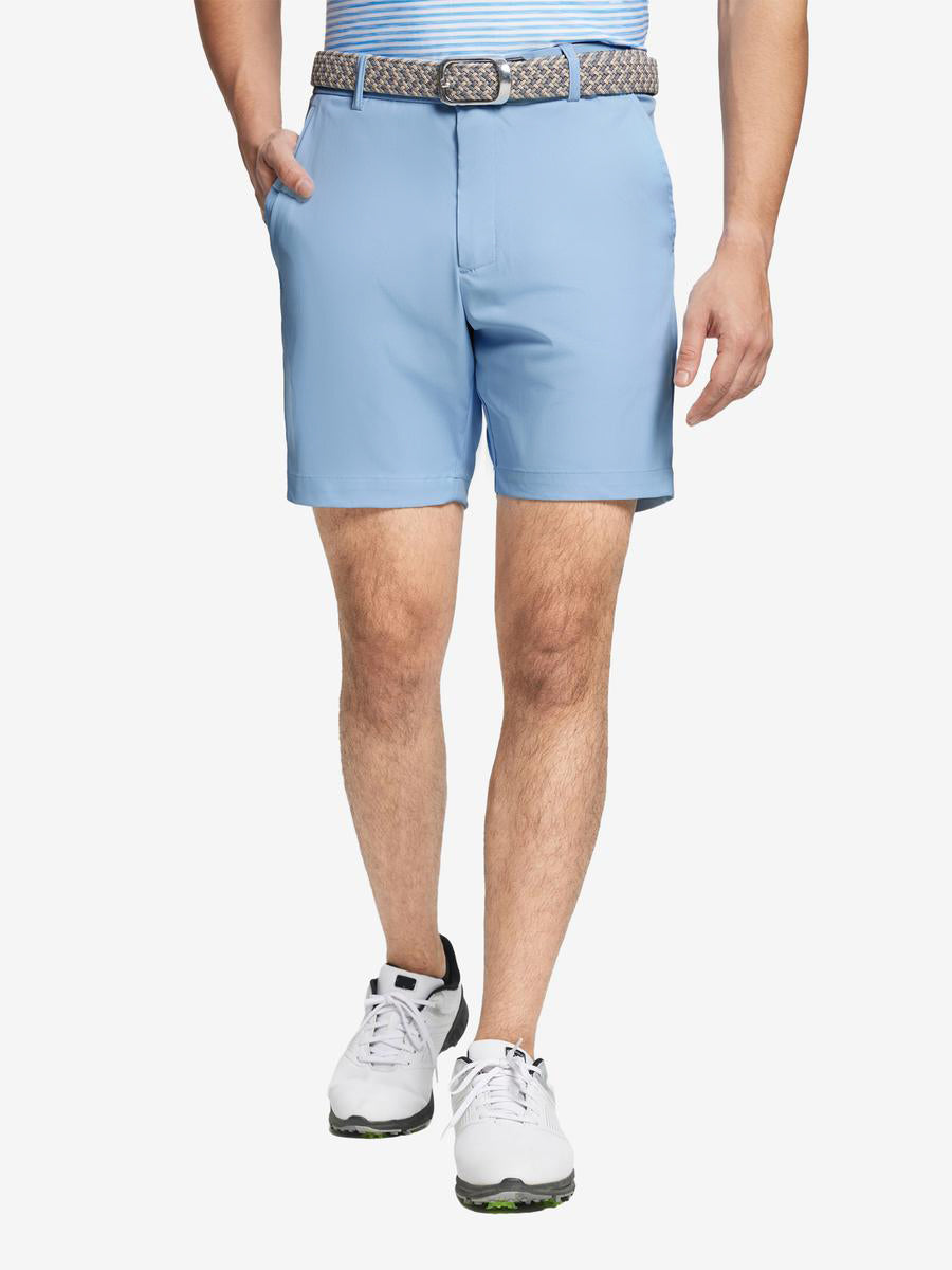 MAELREG Water Resistant Golf Shorts in Light Blue – front view on model