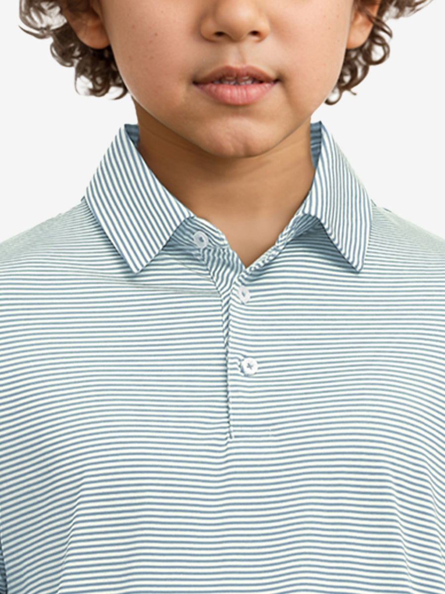MAELREG Youth Cooling Polo – front upper-body close-up in Yellow Stripe