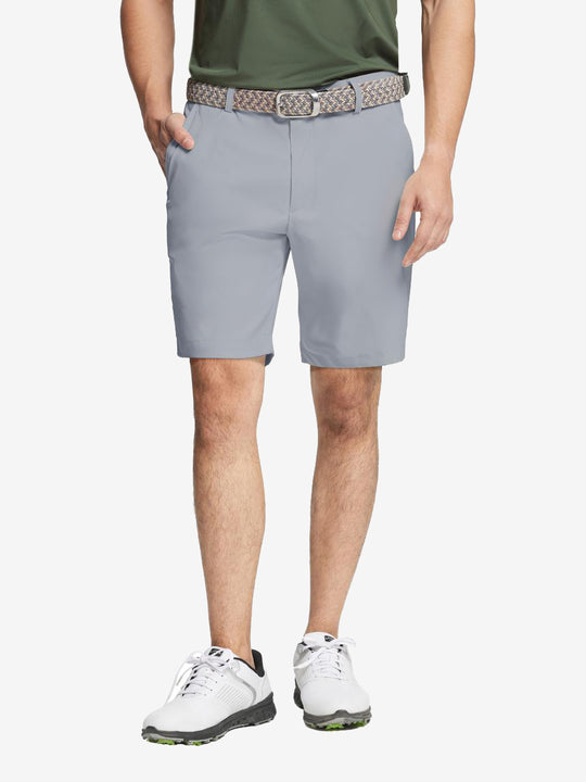 Glacier Grey water resistant golf shorts – MAELREG front-facing model shot