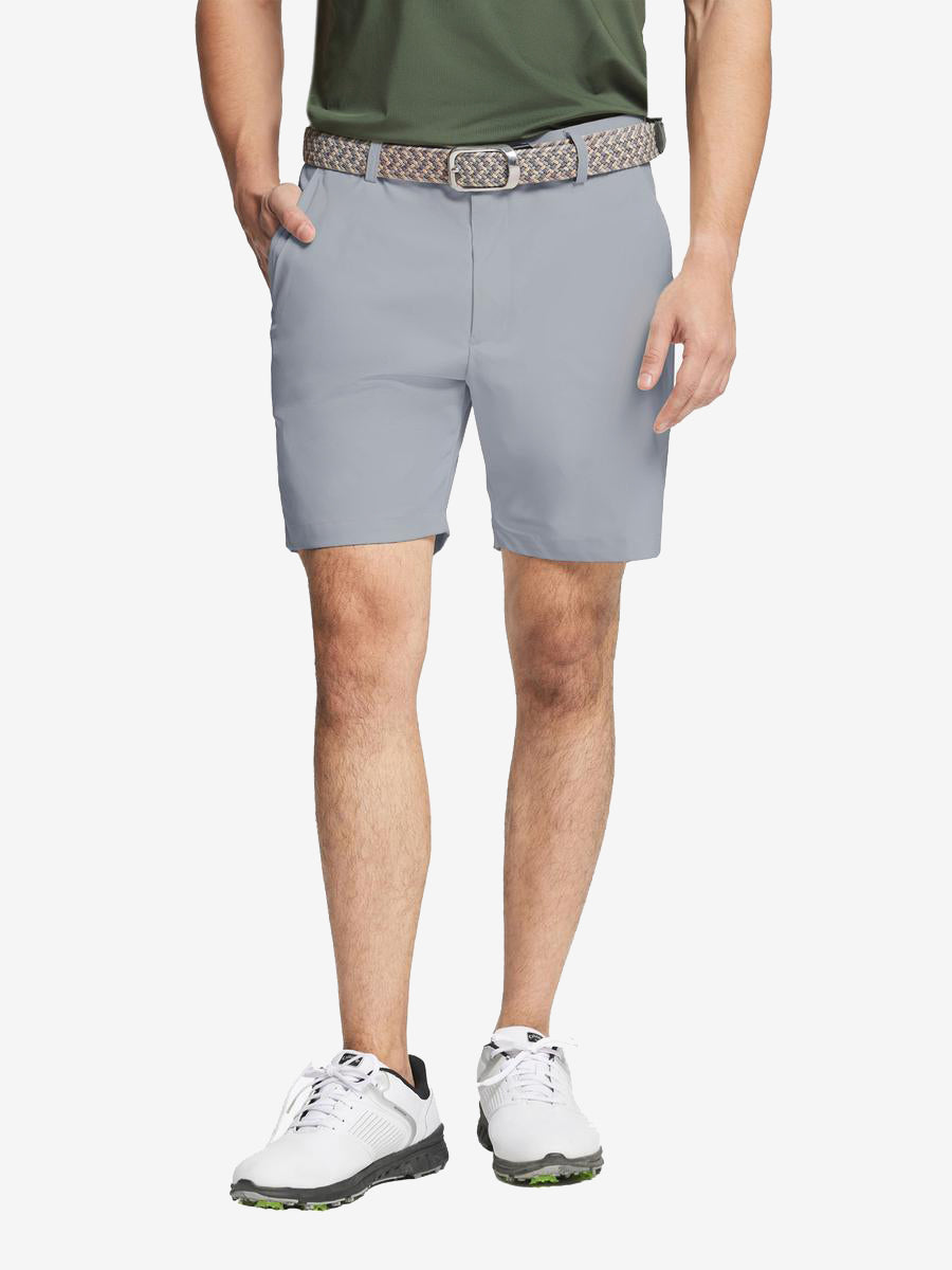 MAELREG Water Resistant Golf Shorts in Glacier Grey – front view on model