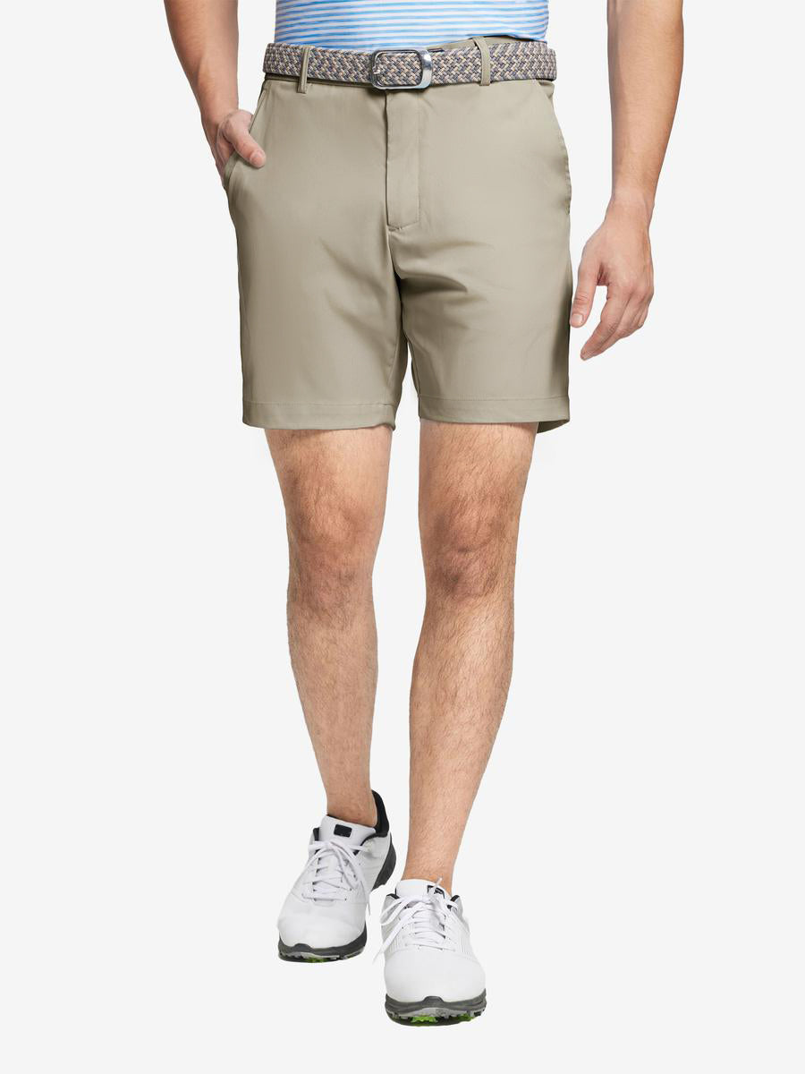 MAELREG Water Resistant Golf Shorts in Khaki – front view on model