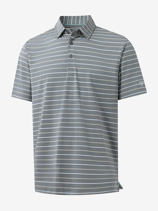 3D mockup of NEUTRAL STRIPE Stylish Performance Golf Polo showing fabric design and silhouette