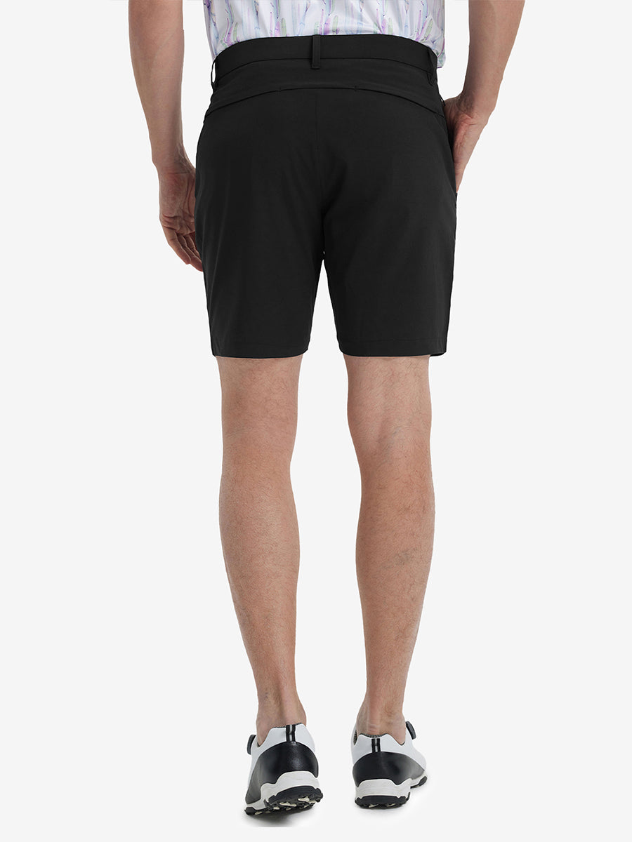 Back view of Player Fit Versatile Solid Shorts, showing tailored fit and clean lines – BLACK