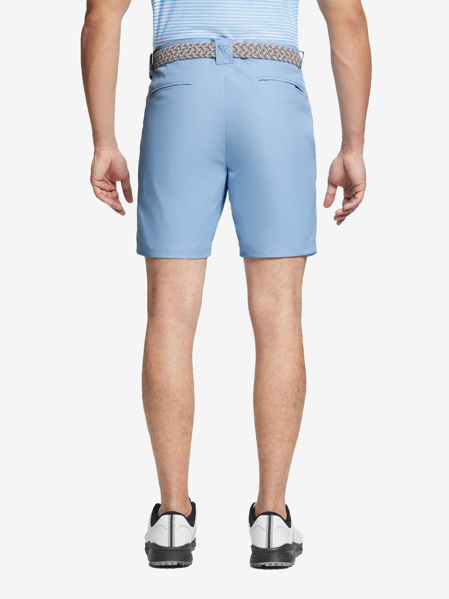 Back view of MAELREG Light Blue golf shorts – lightweight and water resistant