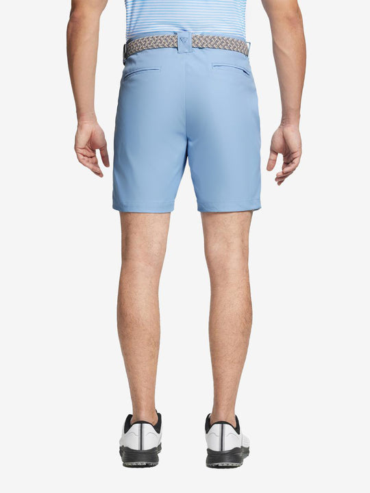 Back view of MAELREG Light Blue golf shorts – lightweight and water resistant