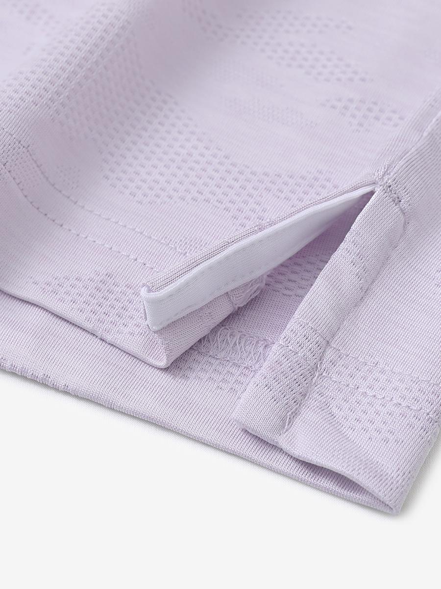 LAVENDER HEATHER Camo Heather Jacquard Polo close-up of shirt hem slit detail