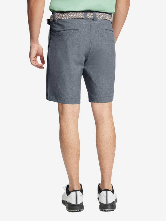 NAVY 9 Inch Heather Performance Golf Shorts back view, model's lower body with hands in pockets