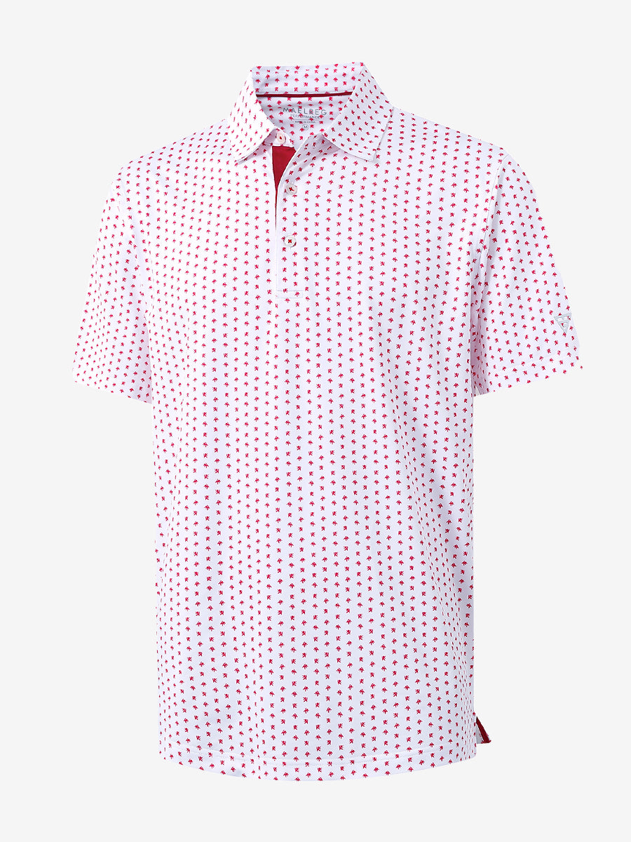 3D view showcasing the bold pattern on WHITE RED LION Performance Print Boys Golf Polo