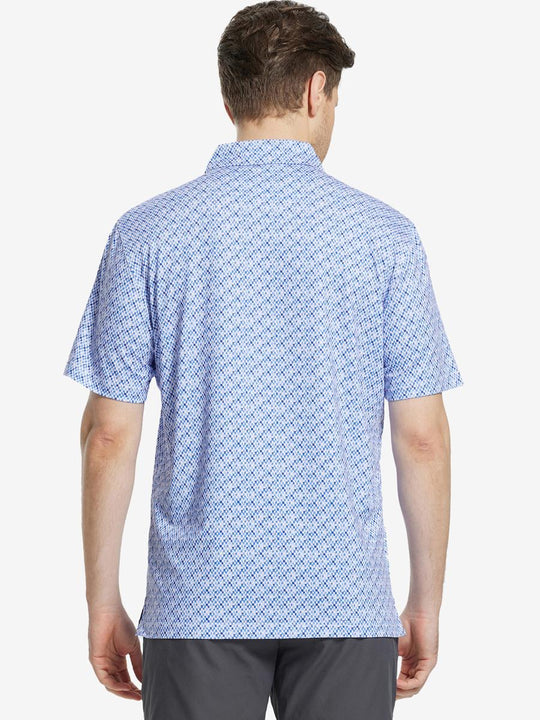 Back view of MAELREG Men's Performance Jersey Print Polo in Gingham Mosaic – athletic fit