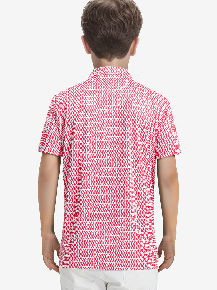 Back half-body view of RED LOBSTER Boys Golf Polo highlighting clean fit and design
