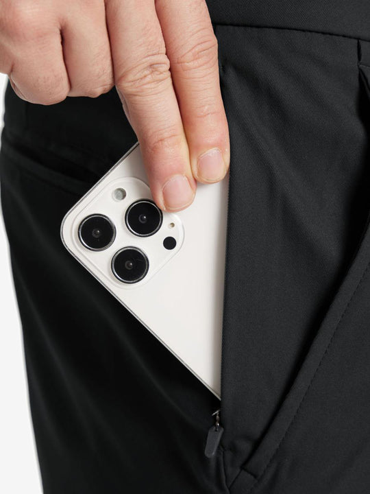iPhone in pocket detail – MAELREG Water Resistant Shorts, 9 Inch Black