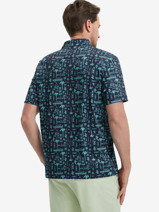 Back view of MAELREG Men's Performance Jersey Print Polo in Navy Ocean Beach – athletic fit