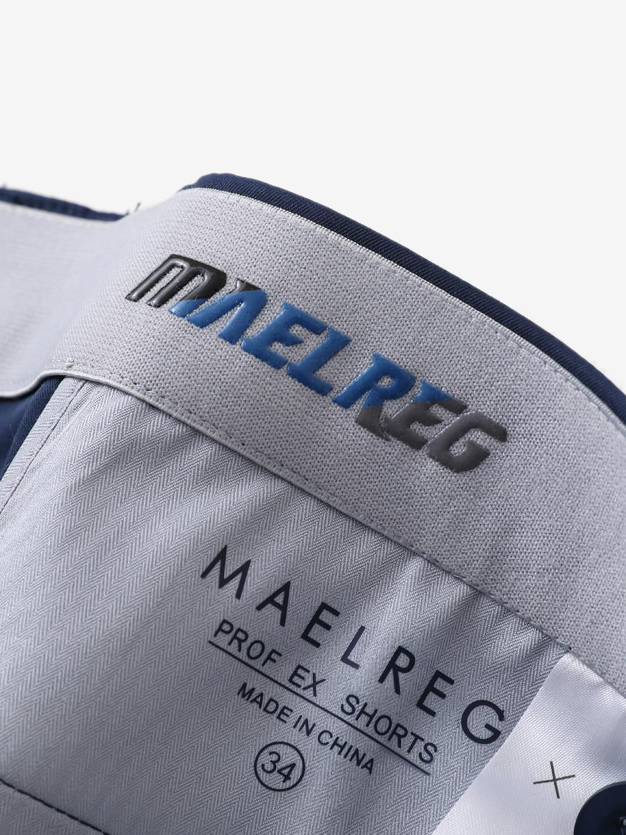 Interior waistband with MAELREG label and sizing – Navy shorts, 9 Inch
