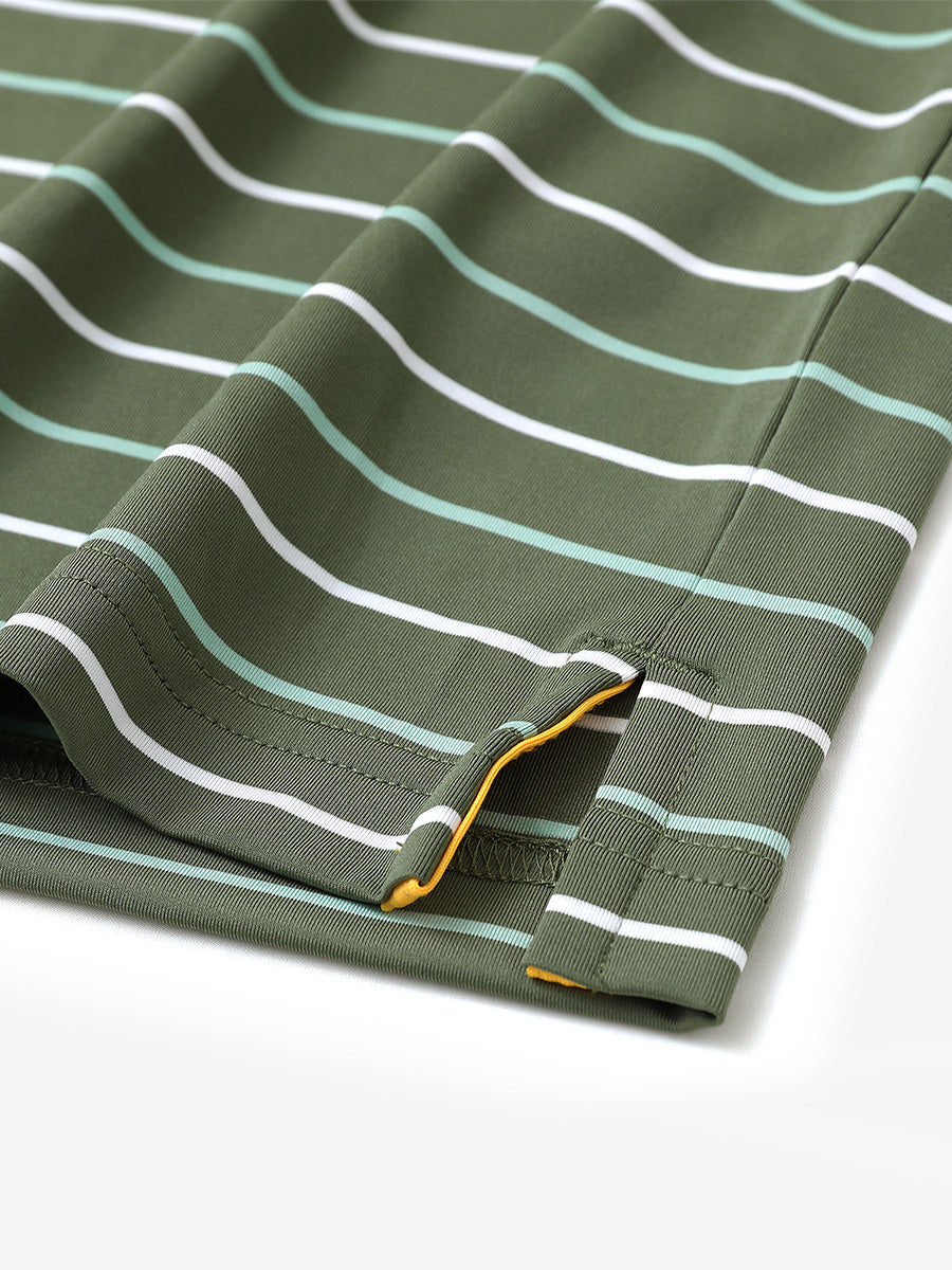 Side slit hem detail on OLIVE GREEN STRIPE Stylish Performance Golf Polo — clean and functional finish