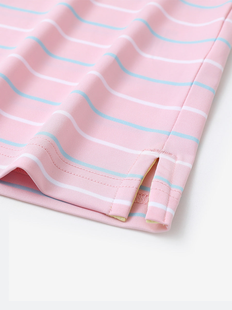 Side slit hem detail on LIGHT PINK STRIPE Stylish Performance Golf Polo — clean and functional finish