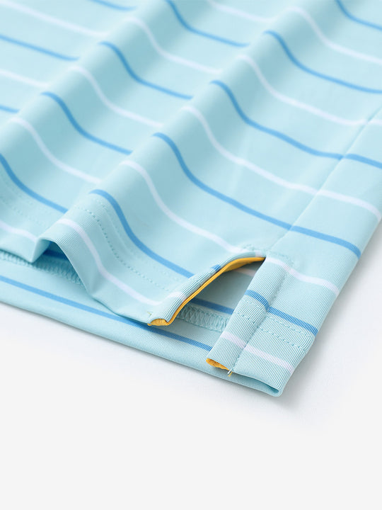 Side slit hem detail on ICED AQUA STRIPE Stylish Performance Golf Polo — clean and functional finish