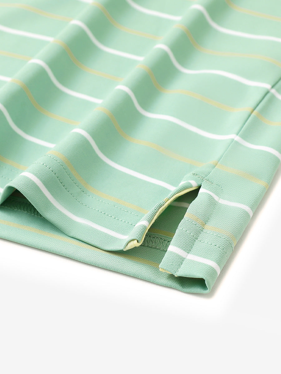 Side slit hem detail on LIGHT GREEN STRIPE Stylish Performance Golf Polo — clean and functional finish