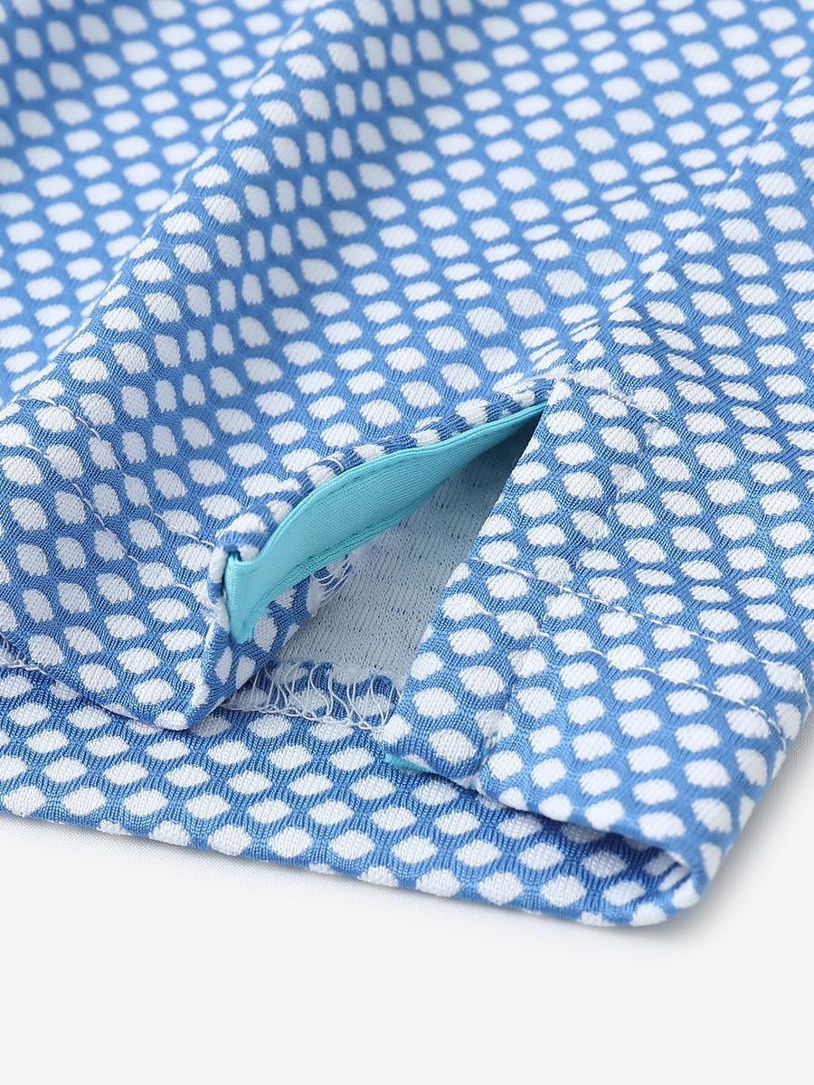 BLUE WHITE Your Favorite Jacquard Polo close-up of shirt hem slit detail
