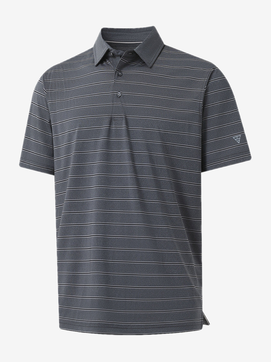 DARK GREY STRIPE Classic Heather Stripe Polo folded product shot