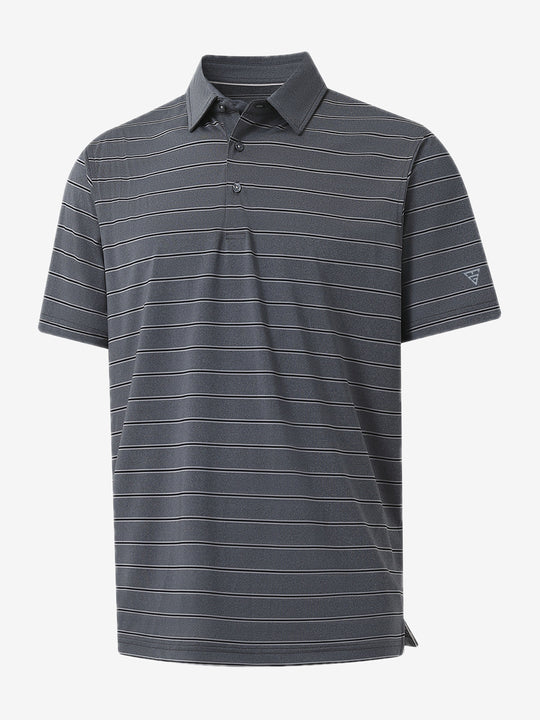 DARK GREY STRIPE Classic Heather Stripe Polo folded product shot