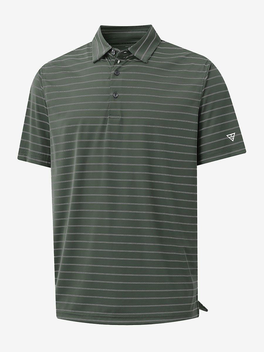 3D view of BLACKISH GREEN STRIPE Water Resistant Stripe Nylon Polo showing texture and stripe details