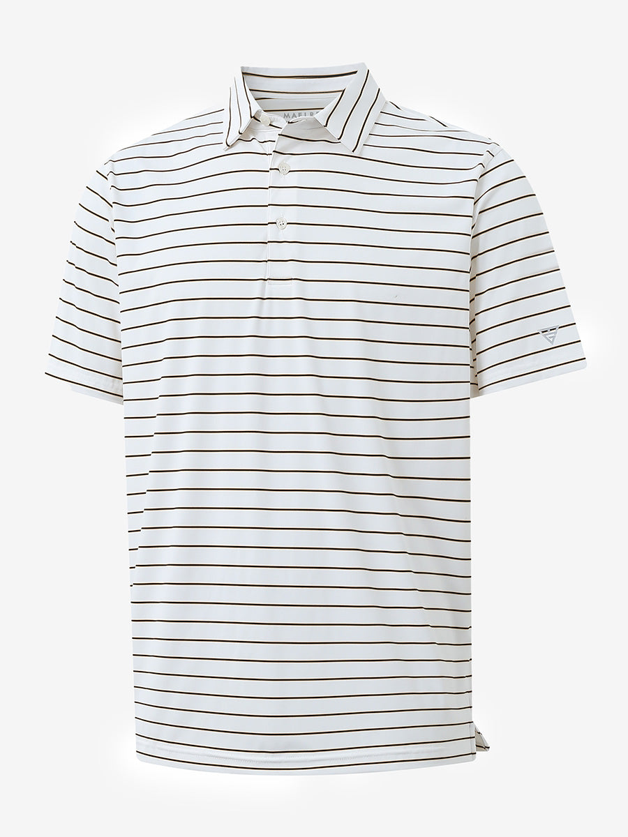 3D view of CREAM STRIPE Water Resistant Stripe Nylon Polo showing texture and stripe details