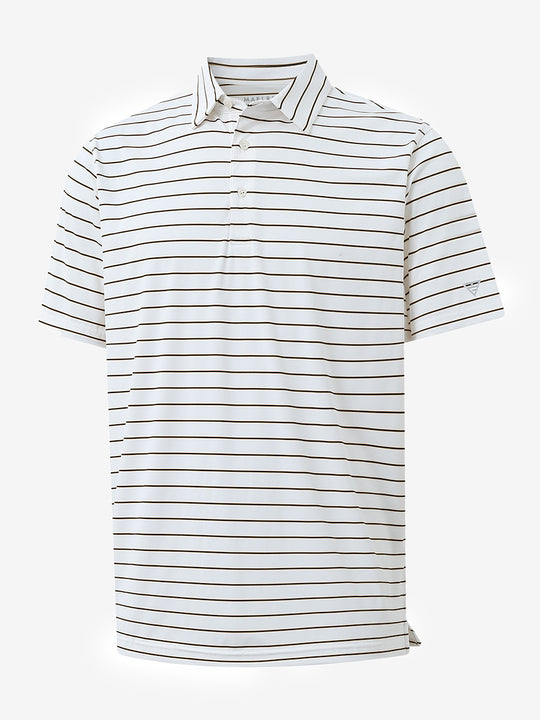 3D view of CREAM STRIPE Water Resistant Stripe Nylon Polo showing texture and stripe details