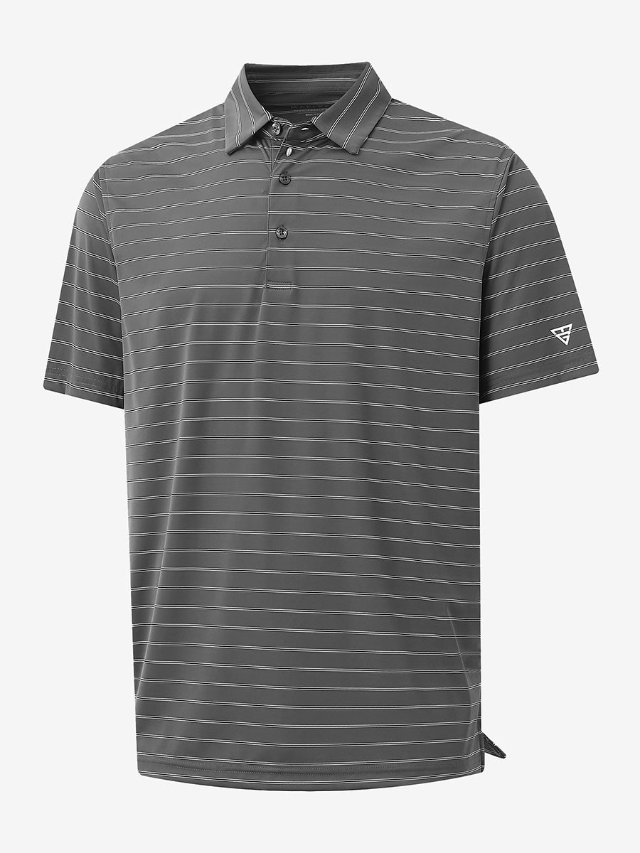3D view of DARK GREY STRIPE Water Resistant Stripe Nylon Polo showing texture and stripe details