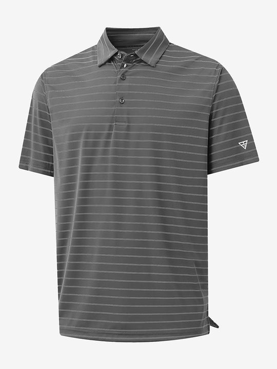 3D view of DARK GREY STRIPE Water Resistant Stripe Nylon Polo showing texture and stripe details
