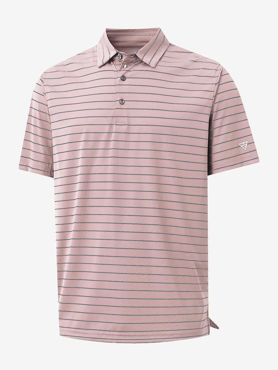 3D view of Water Resistant Stripe Nylon Polo in Pale Pink Stripe.