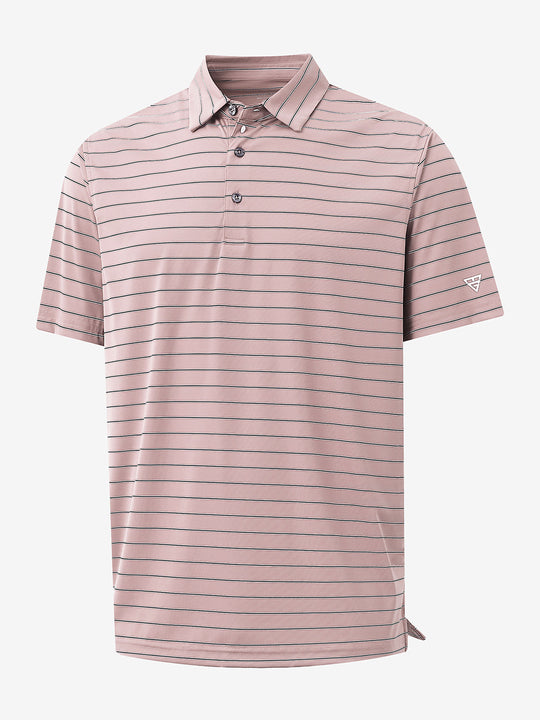 3D view of Water Resistant Stripe Nylon Polo in Pale Pink Stripe.