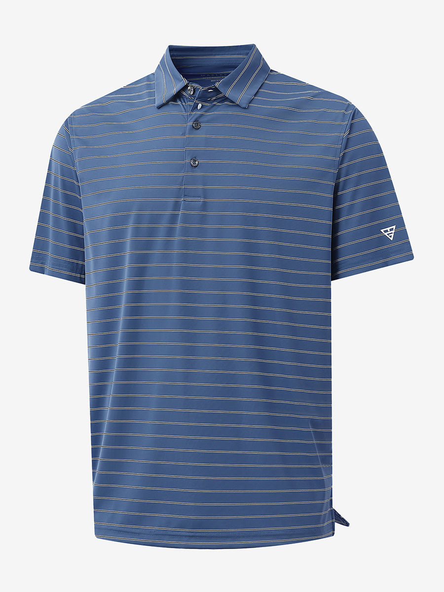 3D view of Water Resistant Stripe Nylon Polo in Blue Stripe.
