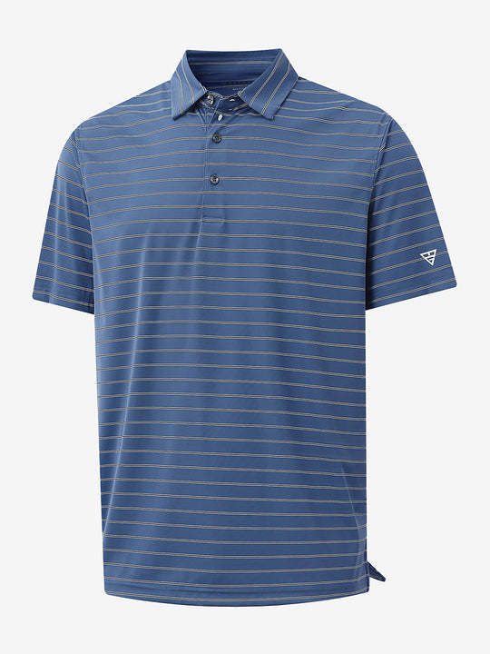 3D view of Water Resistant Stripe Nylon Polo in Blue Stripe.