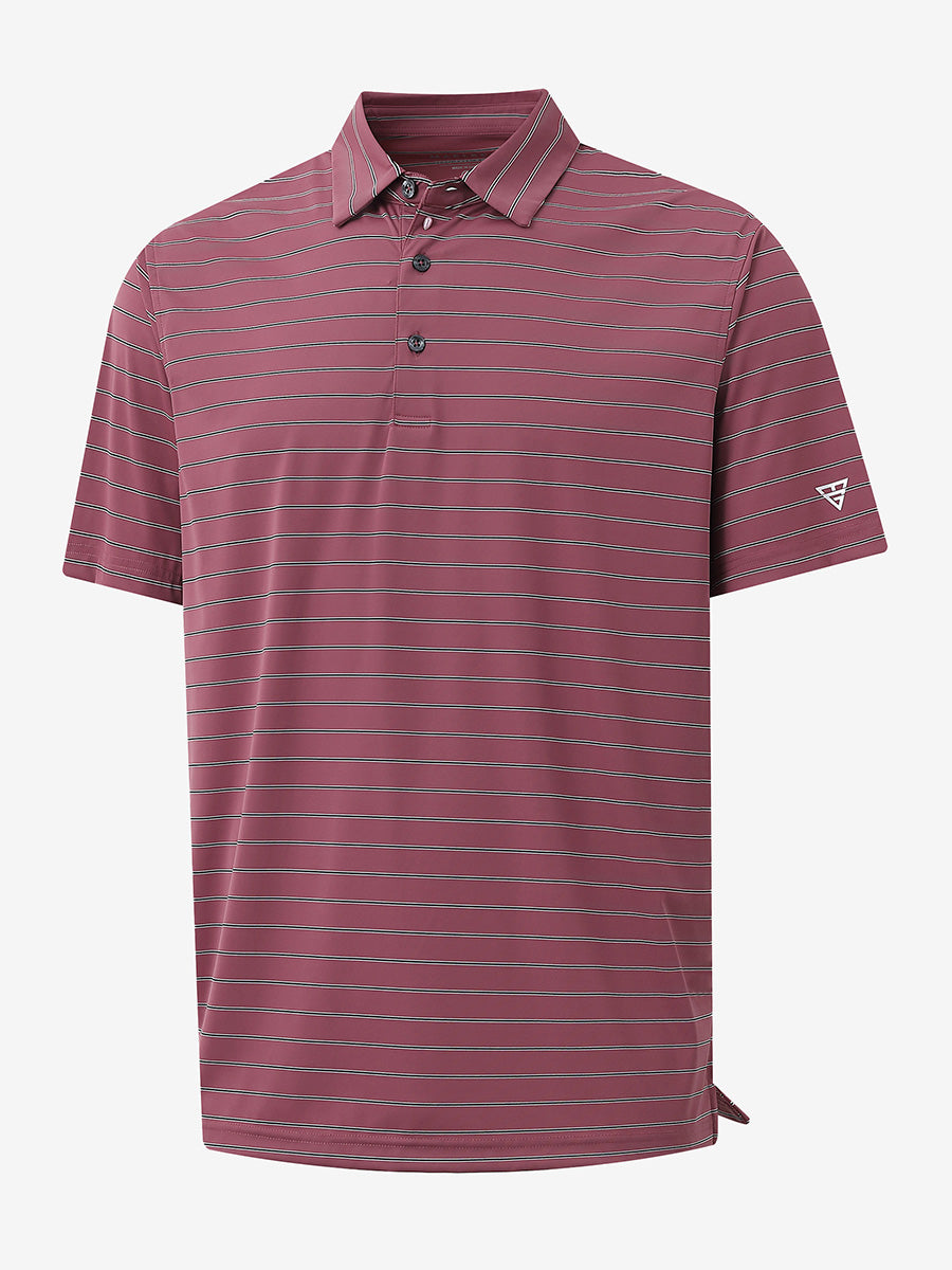 3D view of Water Resistant Stripe Nylon Polo in Beet Red Stripe.
