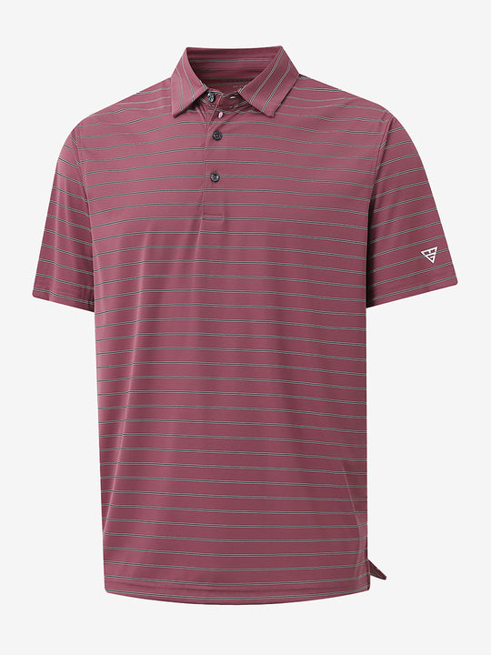 3D view of Water Resistant Stripe Nylon Polo in Beet Red Stripe.