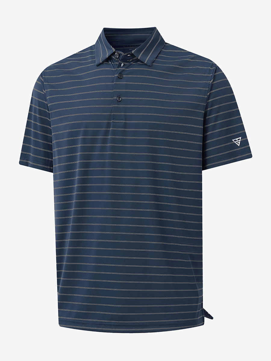 3D view of NAVY STRIPE Water Resistant Stripe Nylon Polo showing texture and stripe details