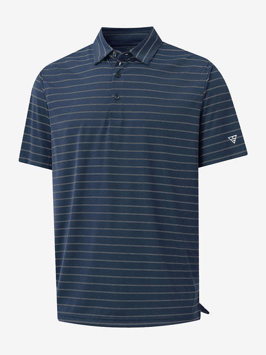 3D view of NAVY STRIPE Water Resistant Stripe Nylon Polo showing texture and stripe details