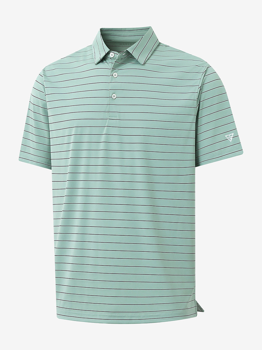 3D view of LIGHT GREEN STRIPE Water Resistant Stripe Nylon Polo showing texture and stripe details
