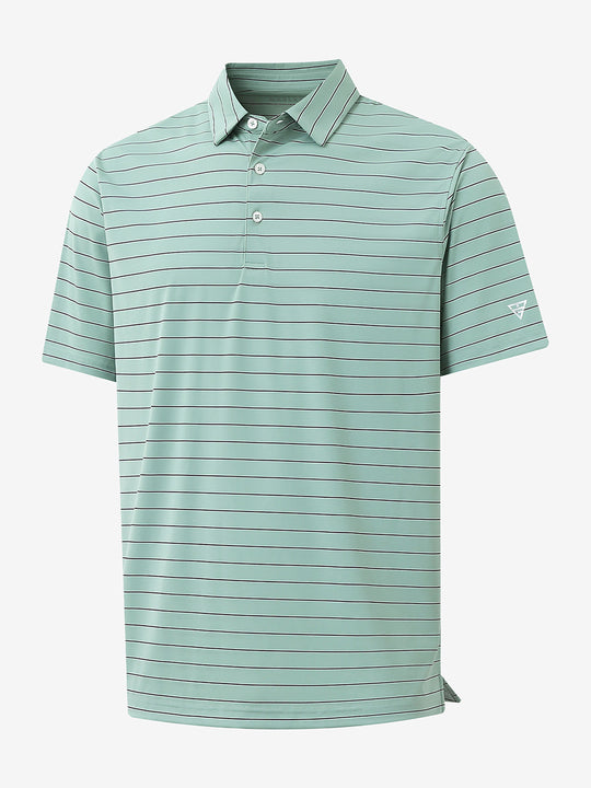 3D view of LIGHT GREEN STRIPE Water Resistant Stripe Nylon Polo showing texture and stripe details