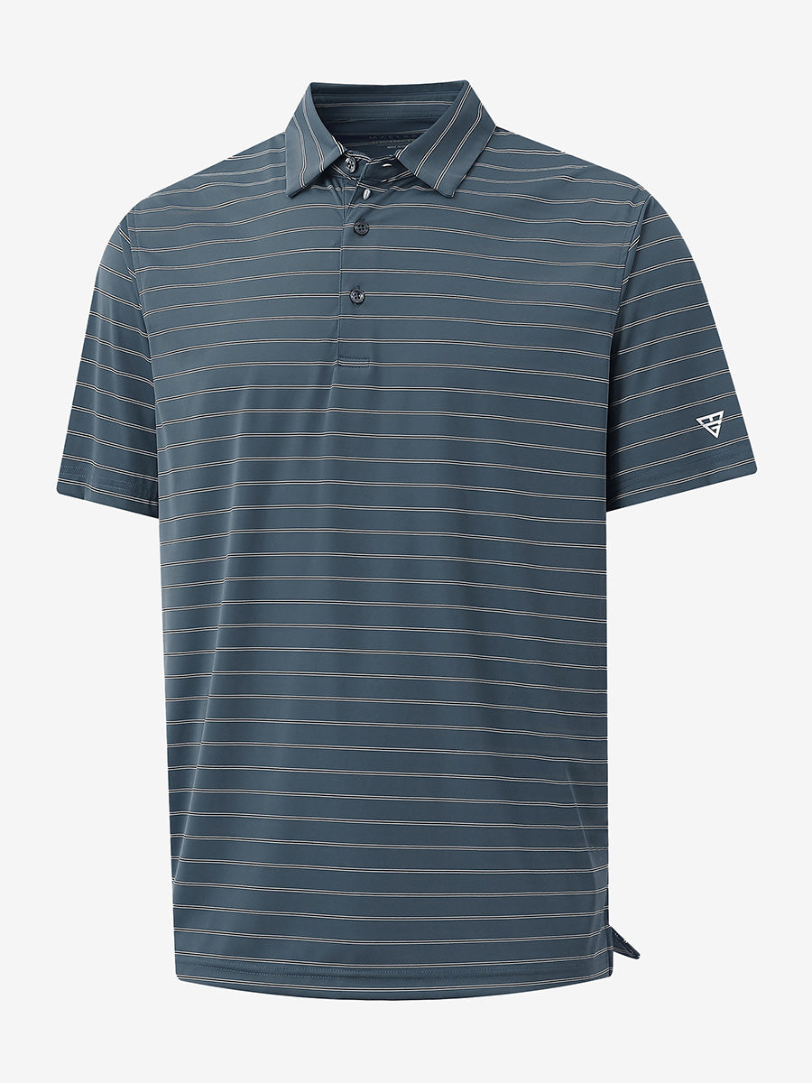 3D view of DARK SLATE BLUE STRIPE Water Resistant Stripe Nylon Polo showing texture and stripe details