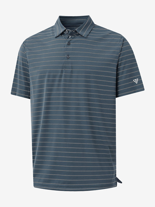 3D view of DARK SLATE BLUE STRIPE Water Resistant Stripe Nylon Polo showing texture and stripe details